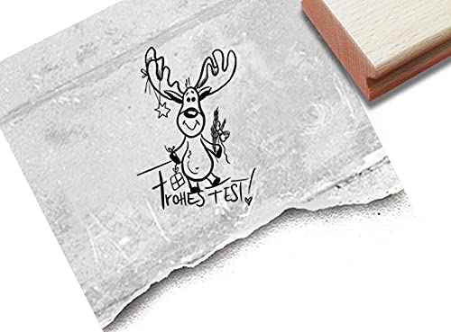 Stempel Weihnachtsstempel Elch mit Frohes Fest - Textstempel Weihnachten Tier Karten Geschenkanhänger Basteln Weihnachtsdeko Geschenk - zAcheR-fineT (klein ca. 28 x 39 mm) von zAcheR-fineT-design