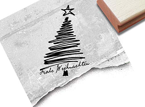 Stempel Weihnachtsstempel FROHE WEIHNACHTEN mit Baum in Linework - Textstempel Karten Geschenkanhänger Geschenk Weihnachtsdeko - zAcheR-fineT von zAcheR-fineT-design