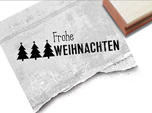 Stempel Weihnachtsstempel FROHE WEIHNACHTEN mit Tannenbäumen - Textstempel Karten Geschenkanhänger Geschenk Weihnachtsdeko Basteln - zAcheR-fineT von zAcheR-fineT-design