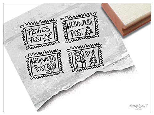 Stempel Weihnachtsstempel als Briefmarke, Einzeln oder 4er-Set - Textstempel Weihnachten Karten Weihnachtspost Geschenkanhänger Deko - zAcheR-fineT (4er-Set) von zAcheR-fineT-design