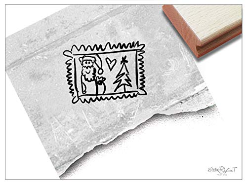 Stempel Weihnachtsstempel als Briefmarke, Einzeln oder 4er-Set - Textstempel Weihnachten Karten Weihnachtspost Geschenkanhänger Deko - zAcheR-fineT (Weihnachtsmann, Herz & Baum) von zAcheR-fineT-design