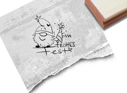 Stempel Weihnachtswichtel mit Ein Frohes Fest - Weihnachtsstempel mit Wichtel Gnom - Karten Geschenkanhänger Tischdeko Scrapbook - von zAcheR-fineT (klein ca. 29 x 28 mm) von zAcheR-fineT-design