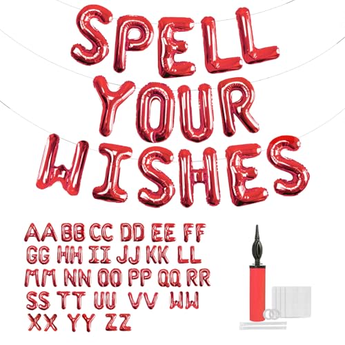 52 Stück Folien-Buchstabenballons, 2 Sets von A-Z, Alphabet-Ballon, personalisierbar, Banner für Geburtstag, Babyparty, Hochzeit, Party-Dekorationen (rot) von zachalloons