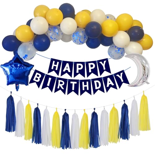 Night Blue Yellow White Birthday Decoration Kit von zakichi