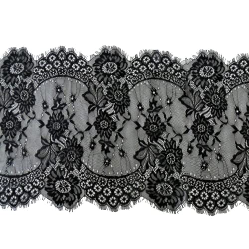 zalati Chinlon-Band mit Spitzenbesatz zum Nähen, Hochzeitsdekoration, Kleiderschmuck, Blumengestaltung und Basteln, 33 cm, Schwarz von zalati