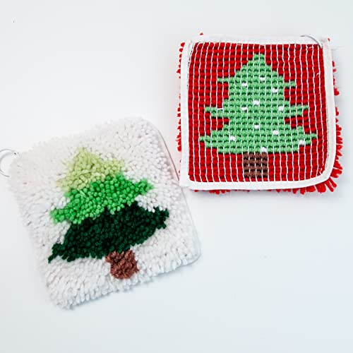 zalati Knüpfhaken-Set, 2 Stück, der weiße und der rote Weihnachtsbaum-Teppich, Nähset, Bastelset, Schlafzimmer, Heimdekoration, für DIY-Geschenke, Liebhaber von zalati