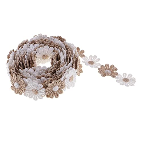 zalati Spitze mit Gänseblümchen-Blume, 457,2 cm, Verzierung für DIY, besticktes Nähen und Basteln, Weiß und Braun von zalati