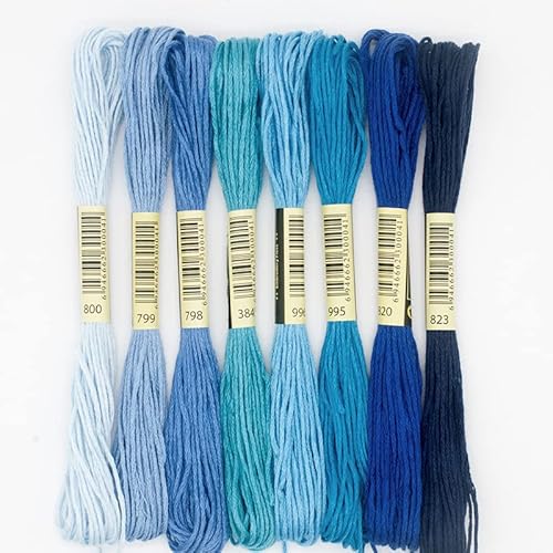 zalati Stickgarn, 6 Stück, Polyester-Baumwollfäden für Stickerei, Arbeiten, DIY, Kunstwerk, Handwerk – Blaue Serie von zalati