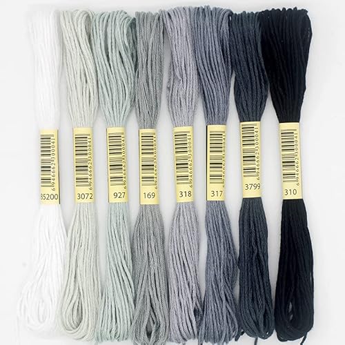 zalati Stickgarne, Polyester-Baumwollfäden für Stickarbeiten, DIY, Kunstwerke, Handwerk, Grau-Serie, 6 Stück von zalati