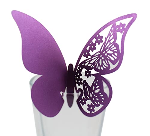 zalati Tischkarten mit Schmetterling, 50 Stück, Wein-/Champagnerglas, ausgehöhlt, Papierkarte für Hochzeit, Party, Dekoration – Violett von zalati