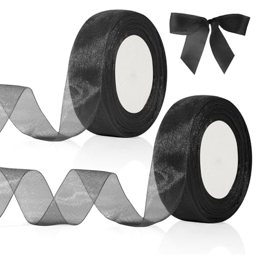 Schwarzes Organzaband, 2,5 cm x 45 m, für Geschenkverpackungen, Geschenkband, 2 Stück von zavehony