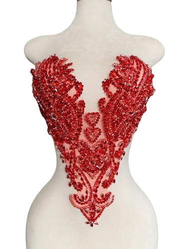 Zbroh Handgefertigte Mieder-Strass-Applikation, zum Nähen, Glasperlen, Steine, Kristallbesatz, Spitzenaufnäher für Kleid, Kleidung, Accessoires, 33 x 45 cm, Rot Zbroh Handgefertigte Mieder-Strass-Applikation, zum Nähen, Glasperlen, Steine, Kristallbesatz, Spitzenaufnäher für Kleid, Kleidung, Accessoires, 33 x 45 cm, Rot von zbroh
