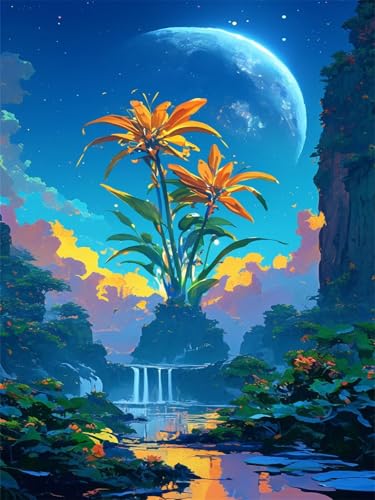 Diamond Painting Blume Diamond Painting Kinder Mond 2025 Diamant Malerei 80x120cm,Kristall Kreuzstich Bilder Basteln Mädchen 8 Jahre Bastelset Erwachsene für Home Wand Dekoration Geschenke Wjj-213 von zcscgtrhe