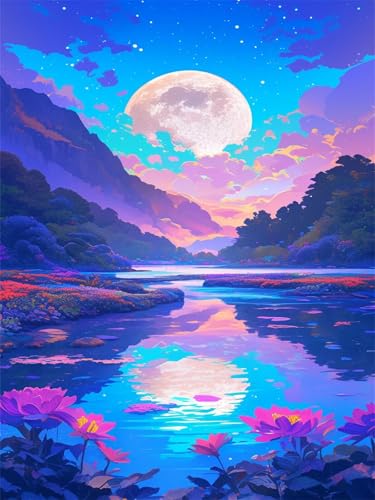 Diamond Painting Mond Diamond Painting Kinder Meer 2025 Diamant Kunst Malerei 40x50cm,Kristall Kreuzstich Bilder Basteln Mädchen 8 Jahre Bastelset Erwachsene für Home Wand Dekoration Geschenke Wjj-143 von zcscgtrhe