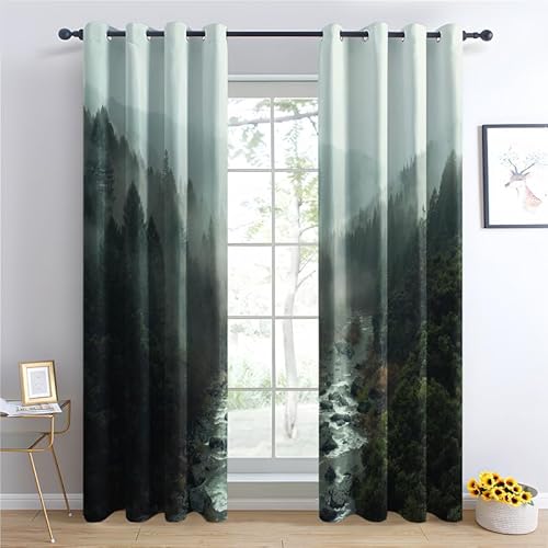 zcwl Berg Vorhänge, Verdunklungsvorhänge mit Ösen, Vorhang Blickdicht für Wohnzimmer Schlafzimmer Dekoration, Gardinen mit Muster, 2er Set, 160 x 132 cm (HöhexBreite) von zcwl