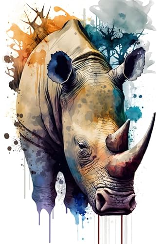 Tiere Kunst Nashorn Transferpapier Wärmeübertragungsaufkleber Zum Aufbügeln Waschbare Patch Dekoration Applikationen Für Kleidung T-Shirt Jeans Taschen Textilien, Sticker DIY NP23.31/25cm von zebra-shop