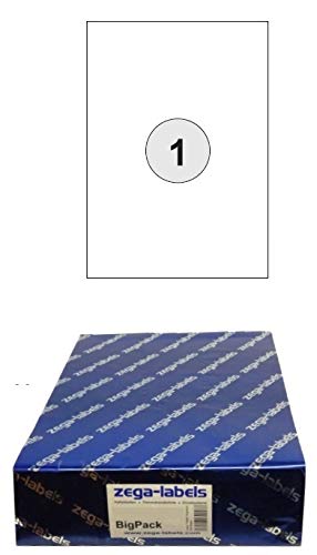 1.000 Etiketten 210 x 148 mm selbstklebend einzeln = DIN A5 Bögen (1x1 Etikett DIN A5) - 1.000 Blatt BigPack - Universell für Laser/Inkjet/Kopierer - einzelne Adressetiketten 148 x 210 mm für DHL von zega-labels