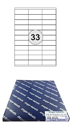 3.300 Etiketten 70 x 25,4 mm selbstklebend auf DIN A4 Bögen (3x11 Etiketten) - 100 Blatt Pack - Universell für Laser/Inkjet/Kopierer einsetzbar - 70x25mm 33-teilig von zega-labels