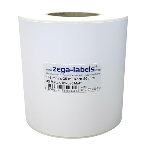 Inkjet Etiketten Endlos Rolle - 102 mm x 35 m - 35 Meter je Rolle - Kern: 50 mm - Papier weiss matt - aussen gewickelt - permanent haftend - Druckverfahren: Ink Jet (Rollen Tintenstrahl Drucker) von zega-labels