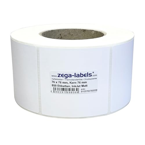 Inkjet Etiketten auf Rolle - 76 x 76 mm - 850 Stück je Rolle - Kern: 76 mm - Papier weiss matt - aussen gewickelt - permanent haftend - Druckverfahren: Ink Jet (Rollen Tintenstrahl Drucker) von zega-labels