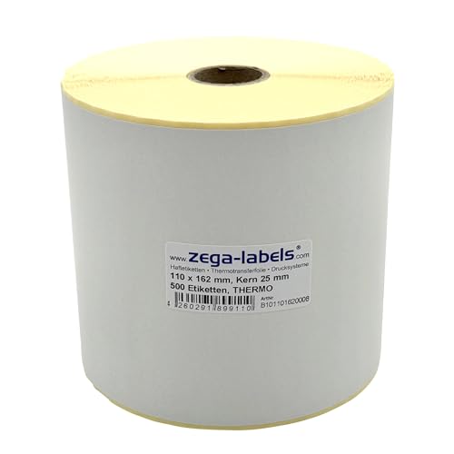 Thermo Etiketten auf Rolle - 110 x 162 mm - 500 Stück je Rolle - Kern: 25 mm - für Versandetiketten DPD - permanent haftend - mit Perforation - Druckverfahren: Thermodirekt (Drucken ohne Farbband) von zega-labels
