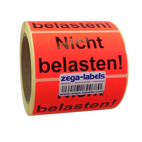 Warnetiketten auf Rolle - Nicht belasten - 500 Stück je Rolle - 100 x 50 mm - Leuchtrot Haftpapier stark haftend - Versandaufkleber von zega-labels