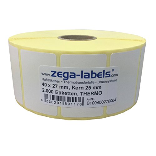 Zega-Labels Thermo Etiketten auf Rolle - 40 x 27 mm 2.000 Stück je Rolle von zega-labels
