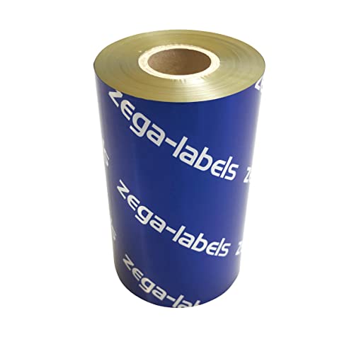 zega-labels Thermotransfer Farbband GOLD MATT 110 mm x 300 m - zega color (Wachs/Harz Wischfest) - Farbseite AUSSEN - 1 Zoll Kern Ø 25 mm - für Papieretiketten - Ribbon für Zebra ZT-Serie/ZM400/ZD421T von zega-labels