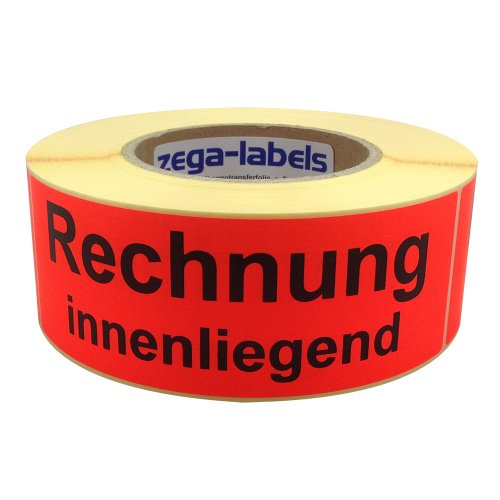 zega-labels Warnetiketten - Rechnung innenliegend - 500 Stück je Rolle - 150 x 50 mm - Versandaufkleber Papier Leuchtrot stark haftend von zega-labels