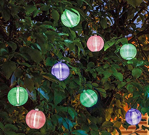 zeitzone Solar Lichterkette Lampions 8 Stück Grün Lila Pink Laternen Outdoor Garten Party von zeitzone
