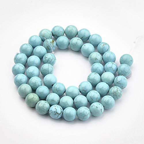 ZEMRIO 6mm natürliche Blauer türkisfarbener Stein Edelsteinperlen Lose Stein runde Perlen für Schmuckherstellung DIY Armband Halskette Perlen (Blauer türkisfarbener Stein, 6mm) von zemrio
