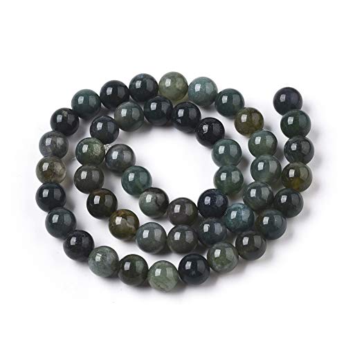 ZEMRIO 8mm natürliche Moosachat Edelsteinperlen Lose Stein runde Perlen für Schmuckherstellung DIY Armband Halskette Perlen (Moosachat, 8mm) von zemrio