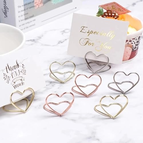 Tischnummernhalter in Herzform, elegante Karten-Display-Clips für Hochzeiten und Veranstaltungen, Roségold, 15 Stück von zeroupshop