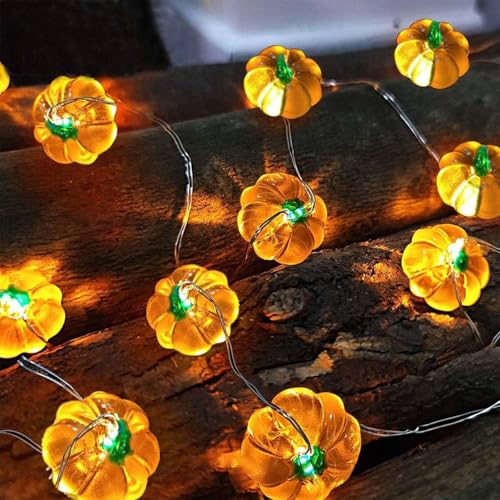 Halloween-Kürbis-LED-Lichterkette, batteriebetrieben, batteriebetrieben, wasserdicht, für drinnen und draußen, dekoratives Licht für Party, Fenster, Herbst, Erntedankfest, Weihnachten (3 m, 30 LEDs) von zeryor