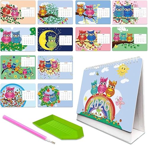 5D Diamond Painting Kalender 2026, DIY Diamant Malerei Calendar 2026 Tischkalender, Diamant Painting Tischkalender Tischdeko Paper Kalender Set (A) von zeyunty