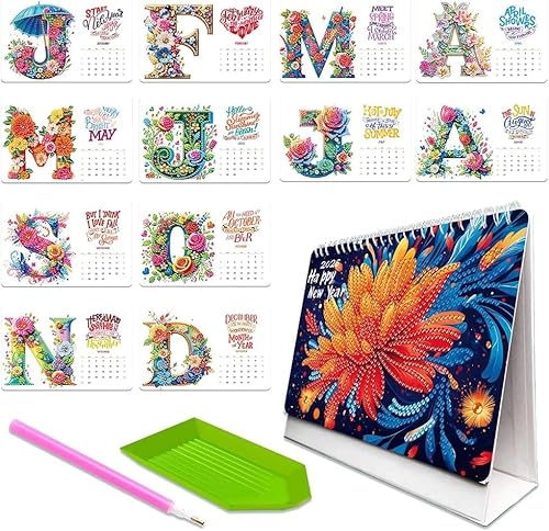 5D Diamond Painting Kalender 2026, DIY Diamant Malerei Calendar 2026 Tischkalender, Diamant Painting Tischkalender Tischdeko Paper Kalender Set (C) von zeyunty