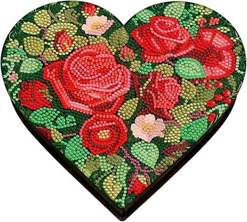 zeyunty 5D Diamond Painting Schmuckkästchen Aufbewahrungsbox Holz, DIY Diamant Malerei Schmuckaufbewahrung Schmuck Organizer Box, Malen nach Zahlen Tischdeko Geschenke (Herz 01) von zeyunty