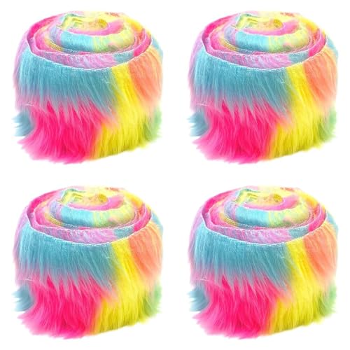 Plüschstoff Meterware, Furry Faux Precut Strips 2x60 Zoll Faux Fur Langhaarplüsch Zum Basteln, Kunstleder Plüsch Pelz Fell Stoff Fluffy Craft Plüschstoff Fur Beard Santa Hair (Bunte Blöcke,4) von ZHANGXIAOMIN