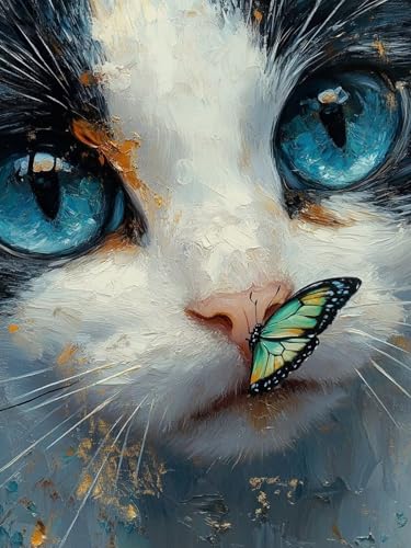 Katze Malen Nach Zahlen Erwachsene, Schmetterling Malen Nach Zahlen XXL 40X50CM, Ölgemälde Kunst Handwerk Set mit Pinseln und Acrylfarbe, Paint by Numbers für Deko Wohnzimmer, Ohne Rahmen, Model 202 von zhangzen