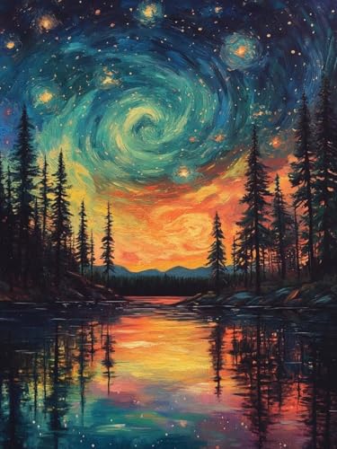 Nacht Malen Nach Zahlen Erwachsene, Wald Malen Nach Zahlen XXL 45X60CM, Ölgemälde Kunst Handwerk Set mit Pinseln und Acrylfarbe, Paint by Numbers für Deko Wohnzimmer, Geschenke für Frauen, Model 196 Nacht Malen Nach Zahlen Erwachsene, Wald Malen Nach Zahlen XXL 45X60CM, Ölgemälde Kunst Handwerk Set mit Pinseln und Acrylfarbe, Paint by Numbers für Deko Wohnzimmer, Geschenke für Frauen, Model 196 von zhangzen