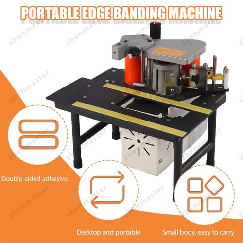 Tragbare Kantenanleimmaschine 1200W, Holzbearbeitung doppelseitig klebend, Möbel Schrank Kurvenplatte, Industriequalität Klebemaschine mit 1000 ml Tank robust(Black) von zhenmaster