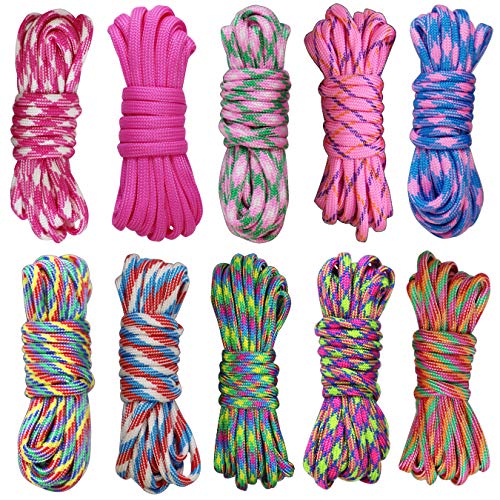 zhicheng Paracord Set Seile 10er Set Bunt Schnüre DIY Handgemachte Webart für Armband Schlüsselanhänger Anhänger Haustier Halsband Seile je 3 Meter Länge (MädchenFarben) von zhicheng