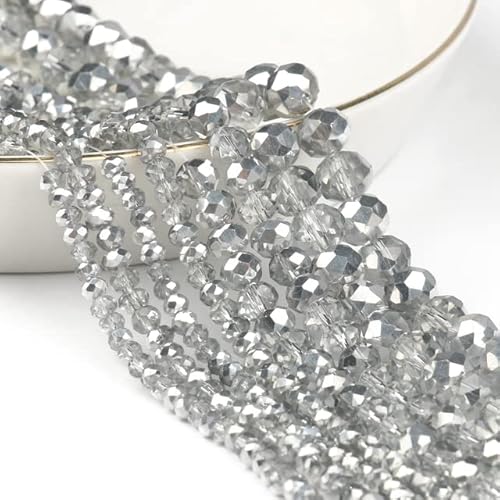 Rondelle Kristallglasperlen, 2 mm, 4 mm, 6 mm, 8 mm, gemischte Größen, facettierte Briolette-Abstandshalter, tschechische Rocailles, lose Perlen für DIY-Schmuckherstellung, halbsilberfarben, 415 Stück von zhiteng