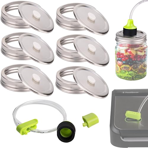 Deckel für Einmachgläser, Vakuumverschluss, kompatibel mit FoodSaver Vakuumierer, Lebensmittelaufbewahrung/Gärdeckel, 6 Stück normale Öffnung + Zubehörschlauch Deckel für Einmachgläser, Vakuumverschluss, kompatibel mit FoodSaver Vakuumierer, Lebensmittelaufbewahrung/Gärdeckel, 6 Stück normale Öffnung + Zubehörschlauch von ziHenryDa
