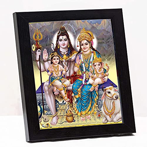 Lord Shiva & Family Bilderrahmen aus Holz, für Pooja-Raumgröße, klein, 15,2 x 20,3 cm, Acrylglas, mehrfarbig von zig zag