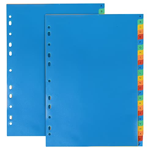 Binder-Teiler, 2-Pack-Multicolor Binder-Tab-Teiler für 3-Ring-Binder oder Notizbuch-Teiler, 11-Loch A4 Stanz-Kunststoff-Index-Teiler mit 26-Registerkarte für 2/3/4/11 Ringbinder, Buchstabe A-Z Teiler von ziko