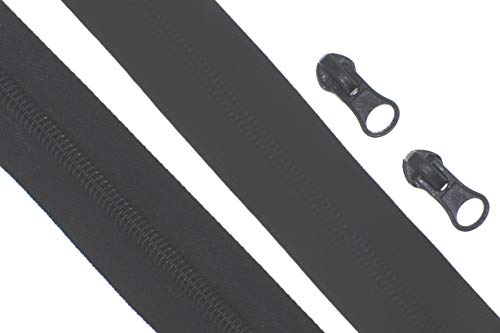 Endlos - Reißverschluss Reißverschlüsse meterware mit Zipper (Wasserdicht 7mm - schwarz/matt, 1 Meter + 2 Zipper) von zipworld