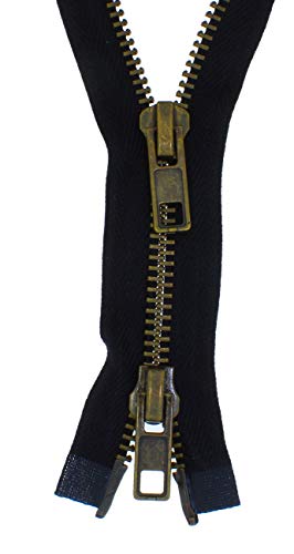 zipworld 2 Wege Reißverschluss Grob Metall Brüniert teilbar 8mm (schwarz - 322, 100cm) von zipworld