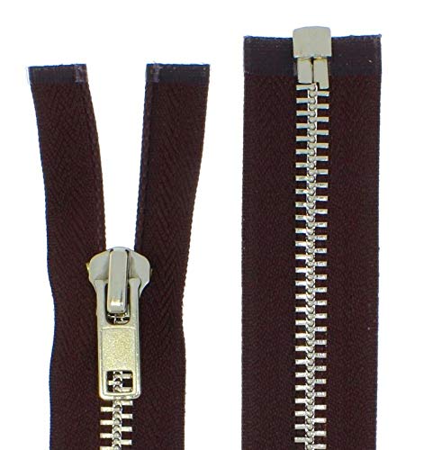 zipworld Reißverschluss MSG Metall Silber-Glanz Grob 8mm teilbar für schwere Bekleidung (mittelbraun - 304, 80cm) von zipworld