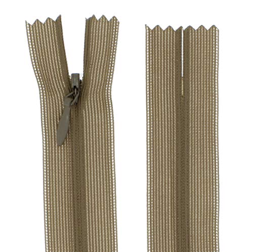 zipworld Reißverschluss Nahtverdeckt Verdeckte Nylon Reißverschlüsse Nicht-teilbar 3mm (Hellbraun - 296, 60cm) von zipworld